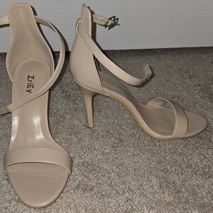 Beige Ankle Strap Heeled Sandals